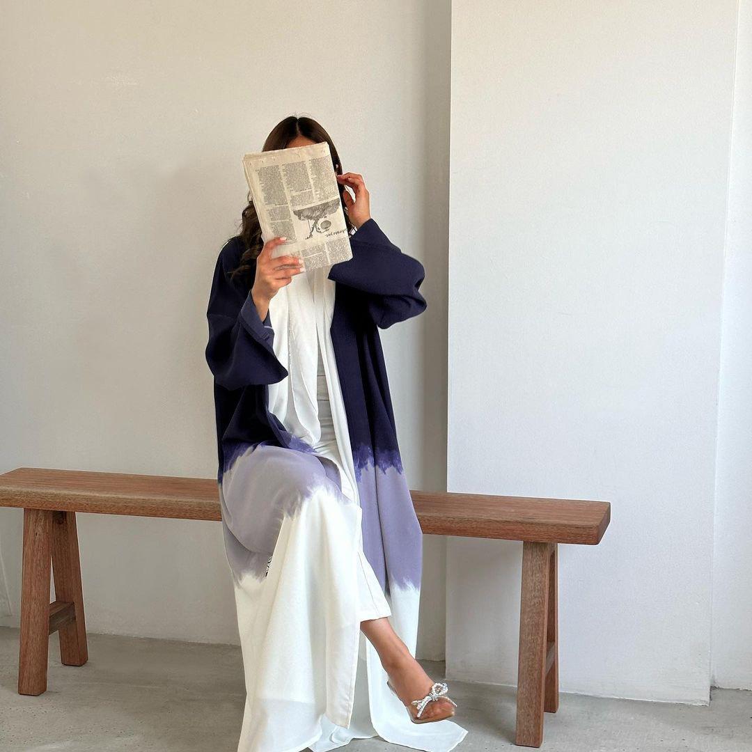 LUMAYA LM1096 Muslim Tie-dyed Cloak Cardigan Dress Abaya