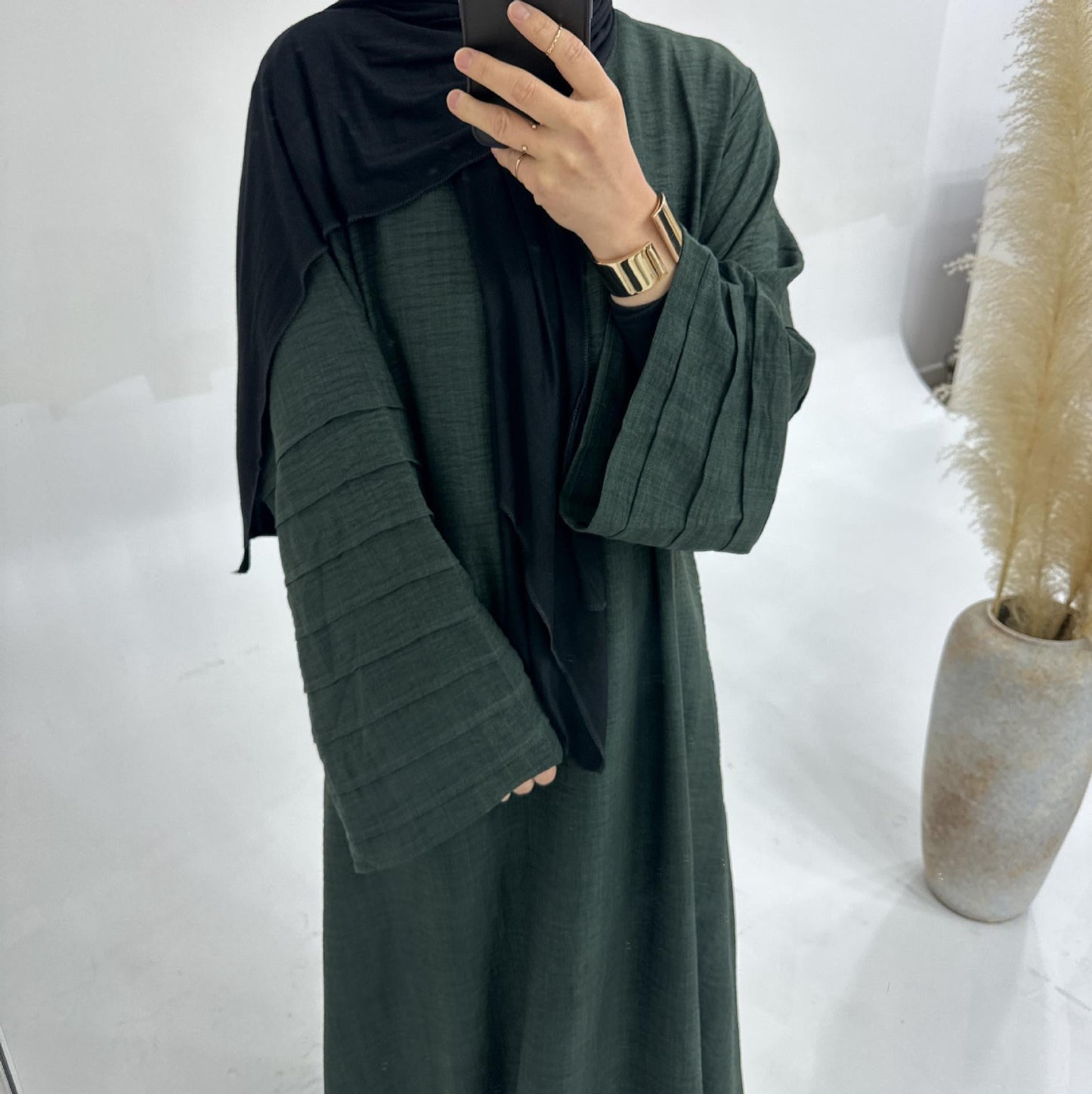 LUMAYA LM1179 Loose Fit Large Crepe Abaya Dress with Belt
