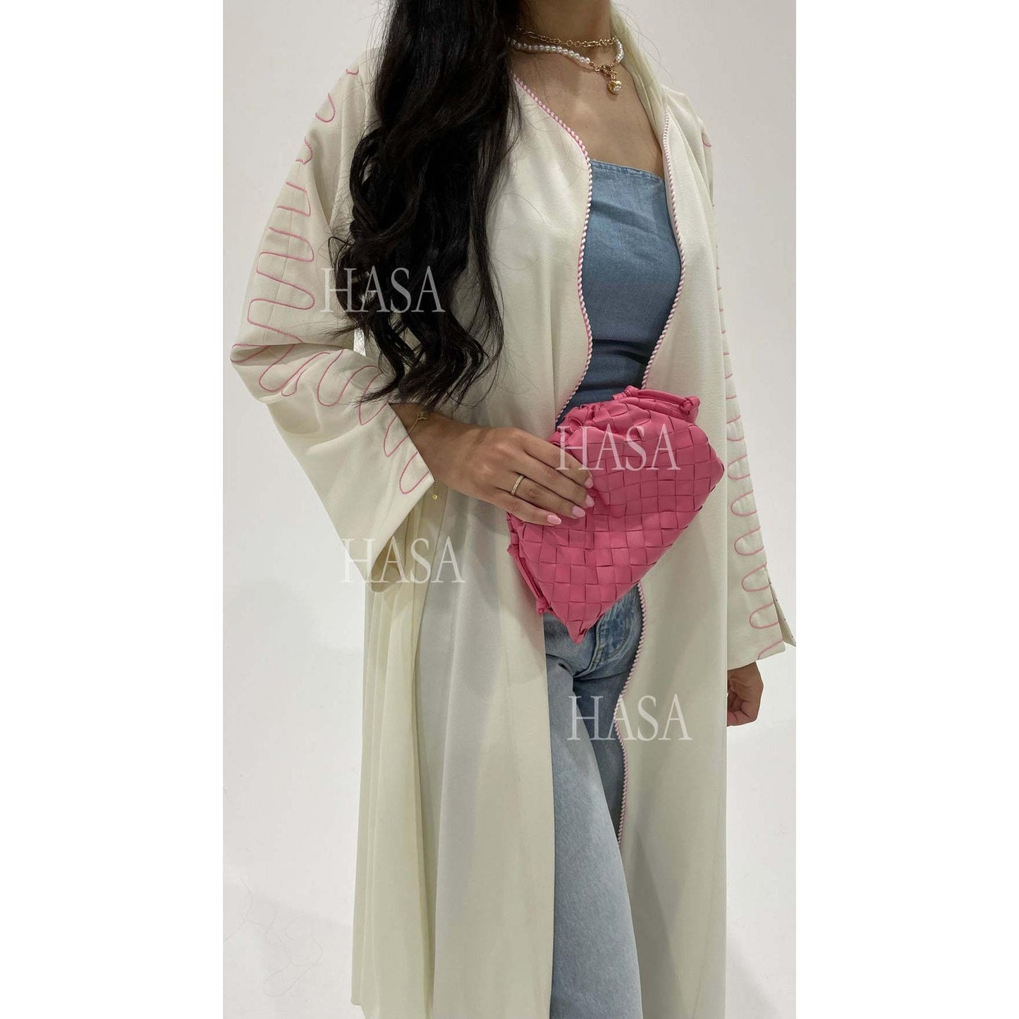 LMSA's Series LM6582 Abaya Women's Long Embroidered Cardigan Jacket with Wavy Edges
