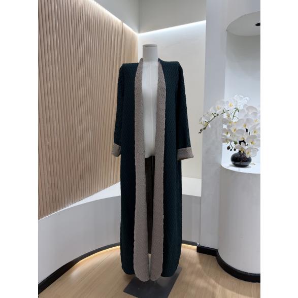 LUMAYA6703 Modern Minimalism Textured Grey Abaya with Pink Accents