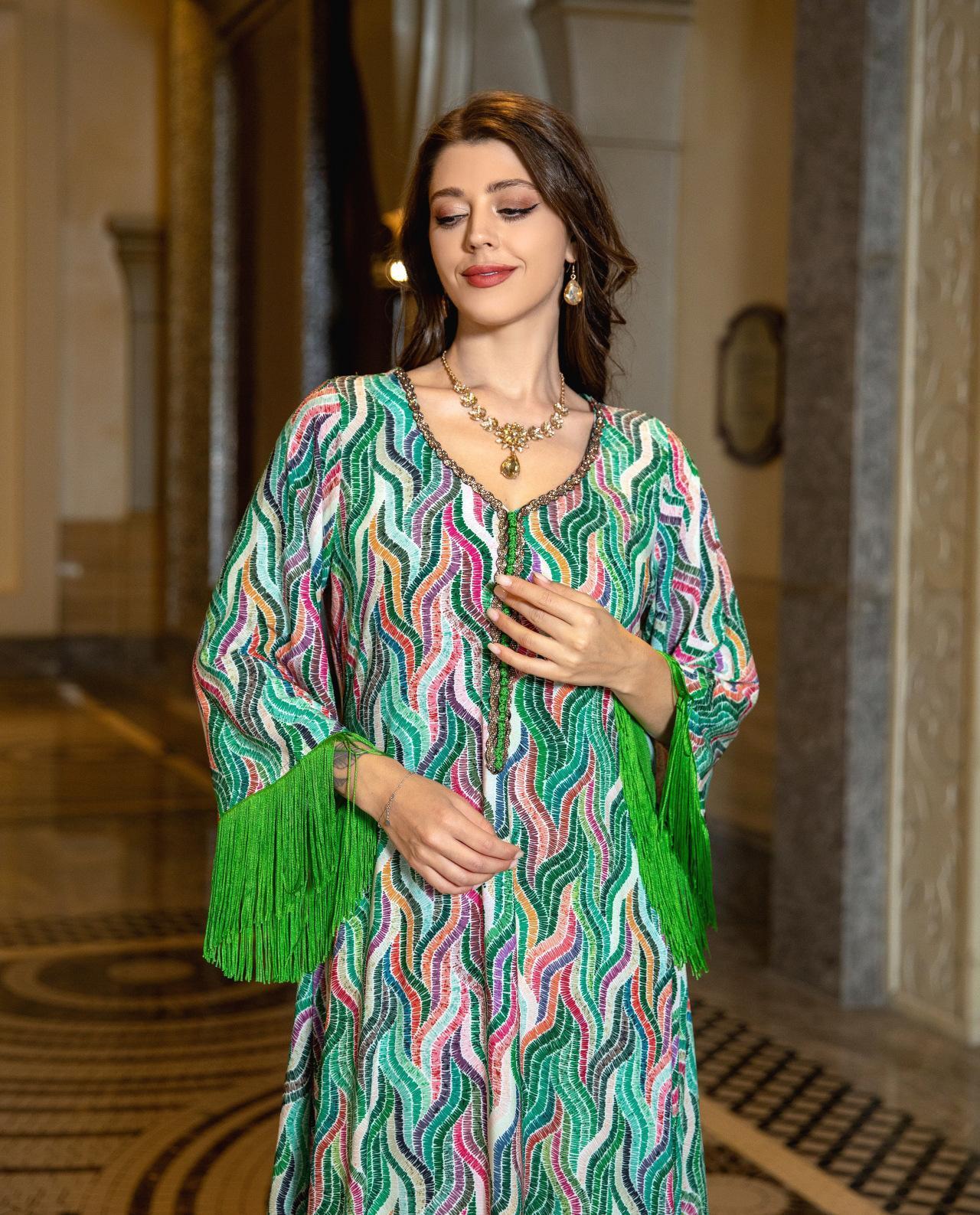 LUMAYA LUMAYA0521 Middle East Arab Dubai Muslim Robe Ladies Printed Casual Jalabiya Ethnic Clothing