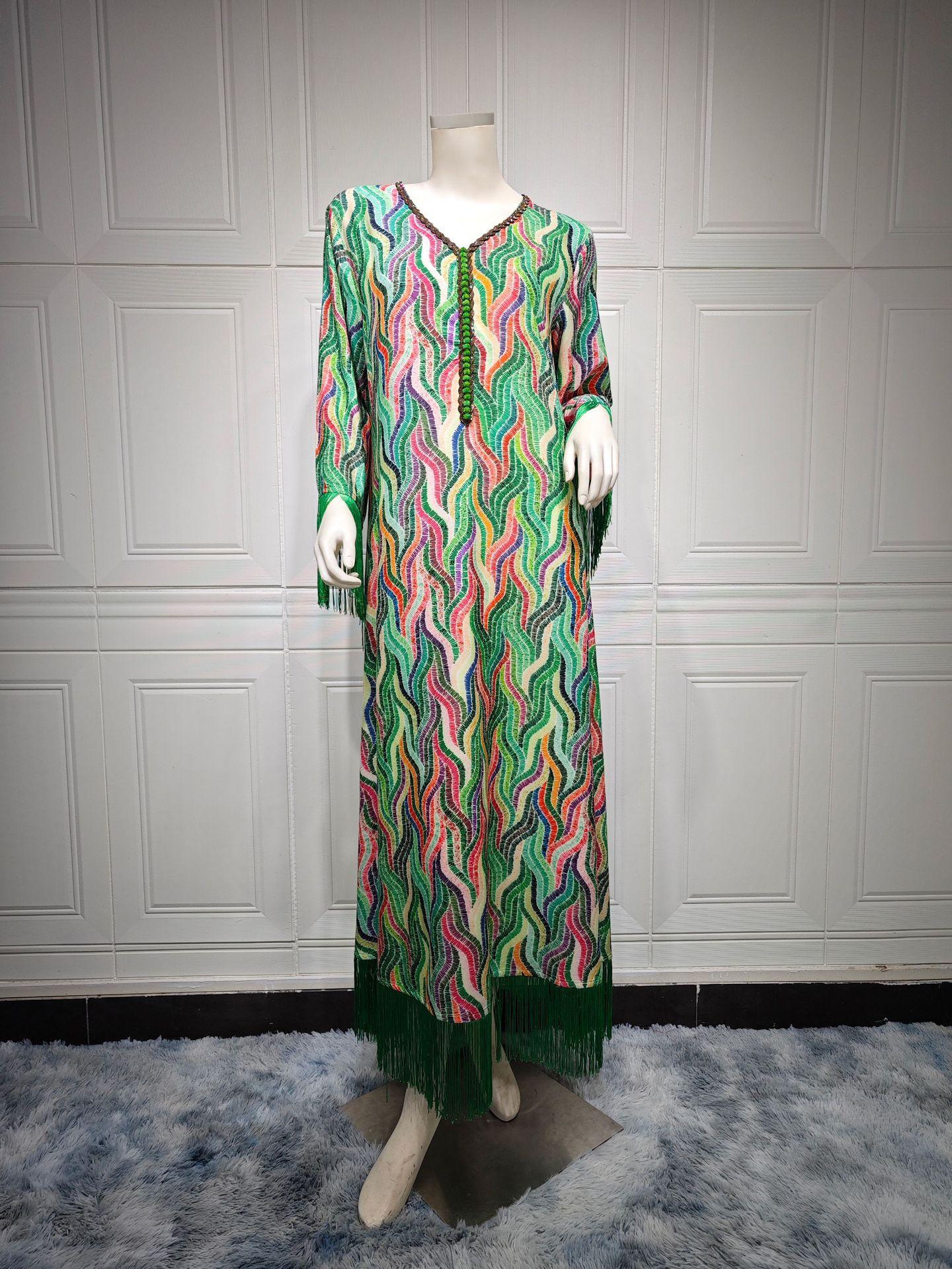 LUMAYA LUMAYA0521 Middle East Arab Dubai Muslim Robe Ladies Printed Casual Jalabiya Ethnic Clothing