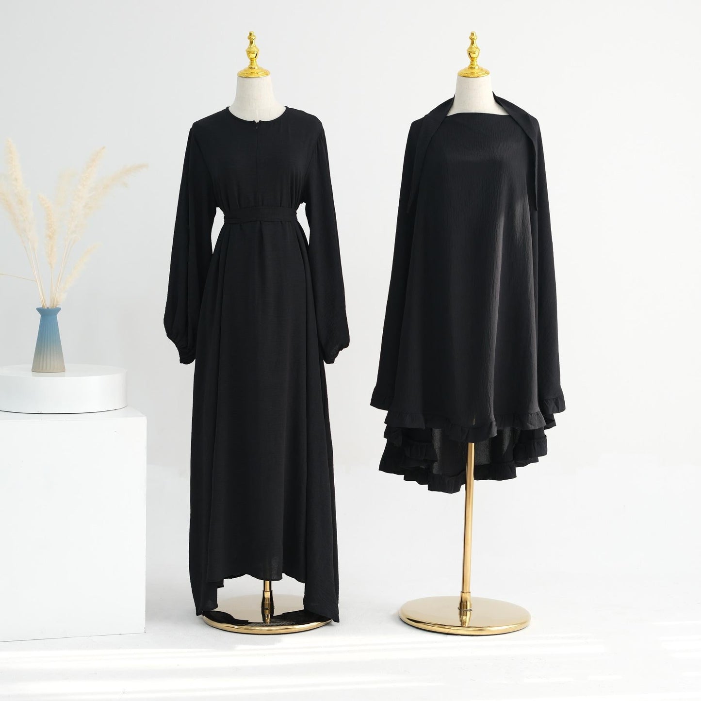 LUMAYA LM1176 2pcs Set Front Zipper and Pocket Abaya with Khimar