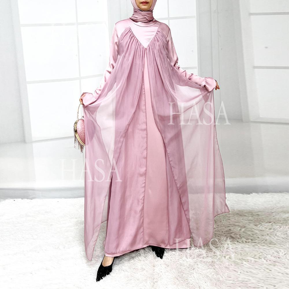 LUMAYA5858 Elegant Bright Satin Robe (without Headscarf), Clever Splicing Creates Multi-faceted CLUMAYArm