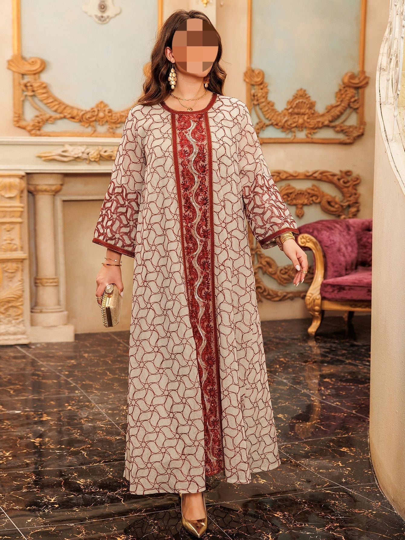 LM6668 A Simple and Elegant Long Dress Adorned with Mesh Embroidery.