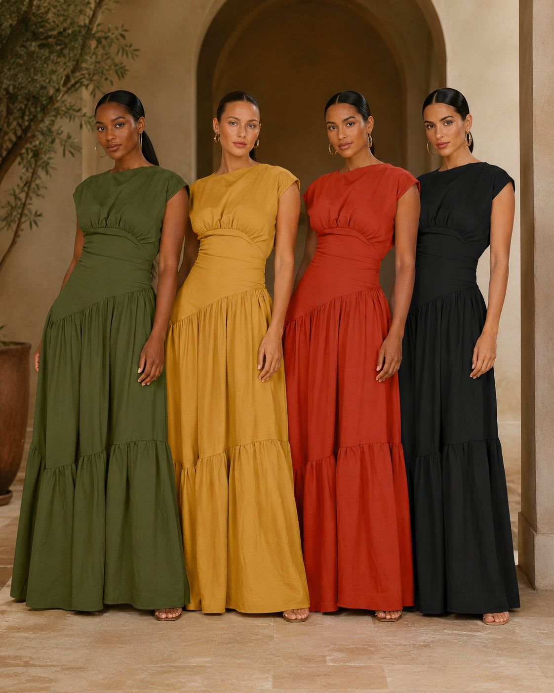 LM1641 Women's Sleeveless Pleated Loose Fit Maxi Dress
