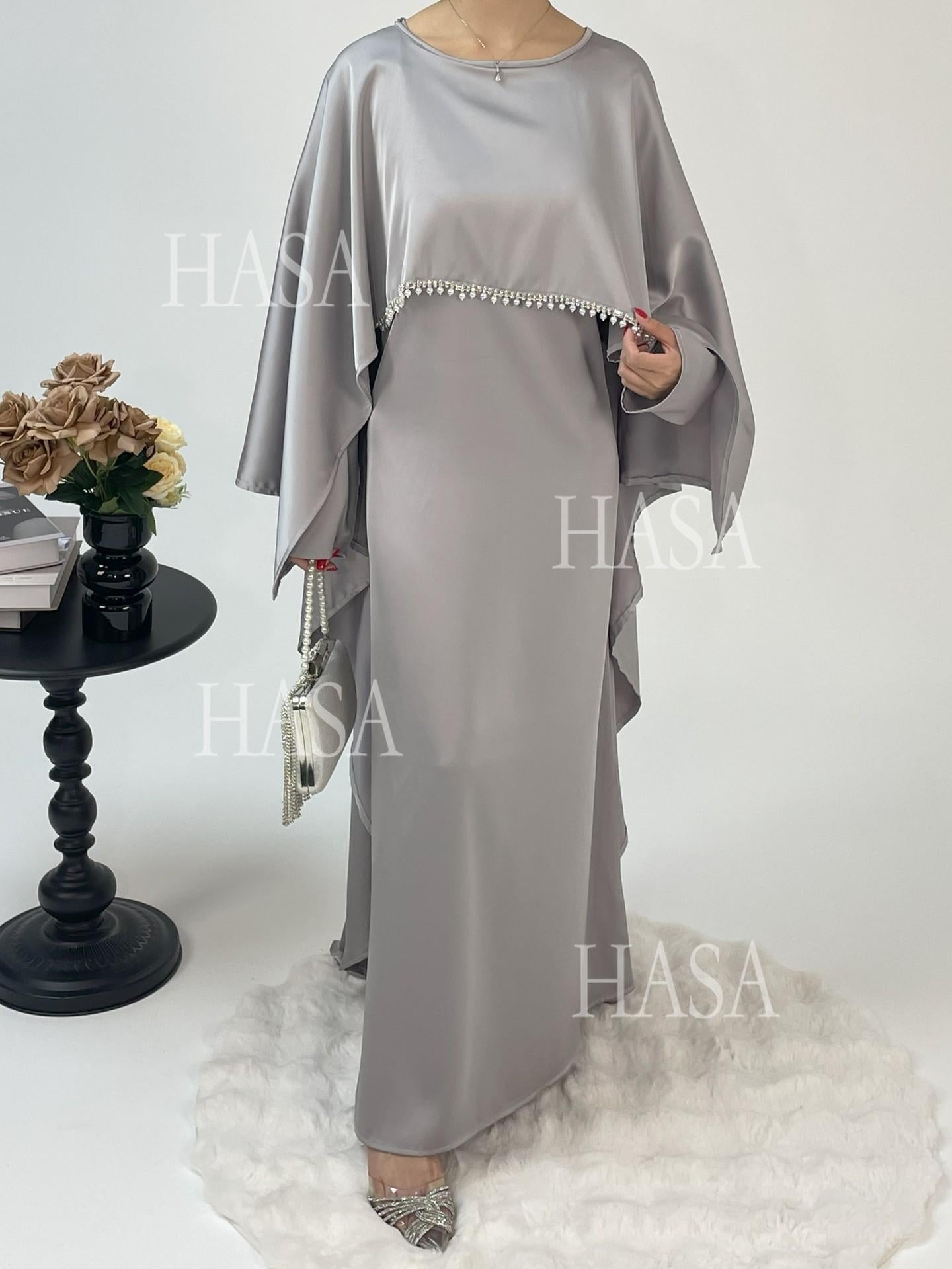 LM6570 Elegant Cape-style Satin Dress Robe for Women
