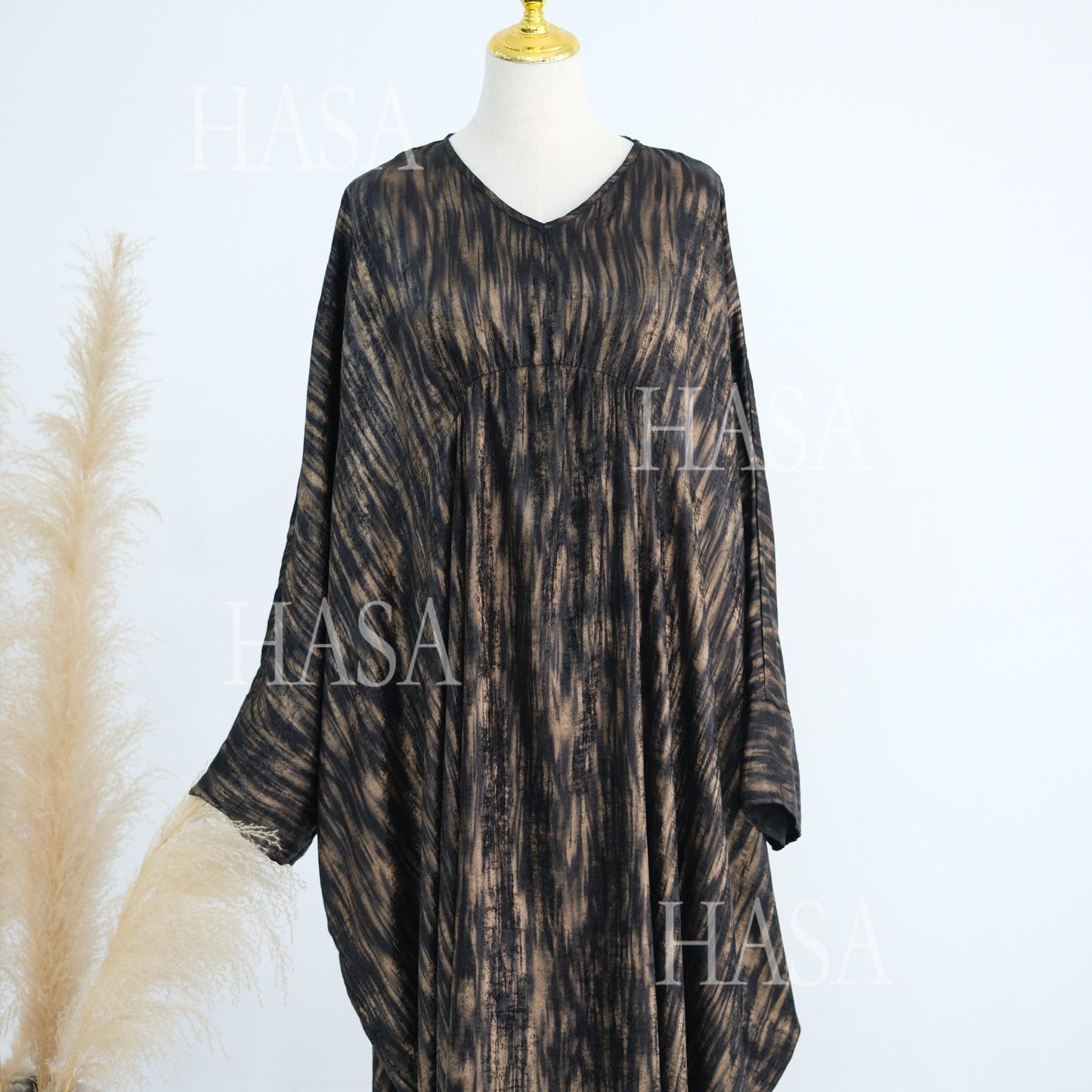 LUMAYA6566 Long-sleeved Printed Batwing Sleeve Loose Dress