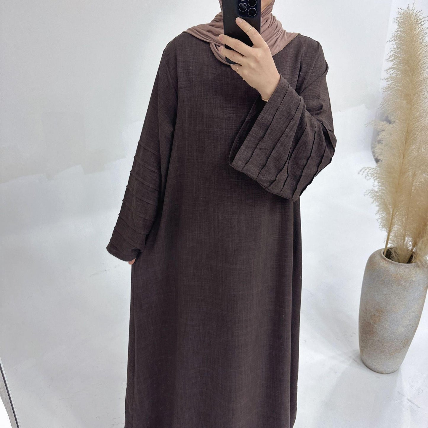 LUMAYA LM1179 Loose Fit Large Crepe Abaya Dress with Belt