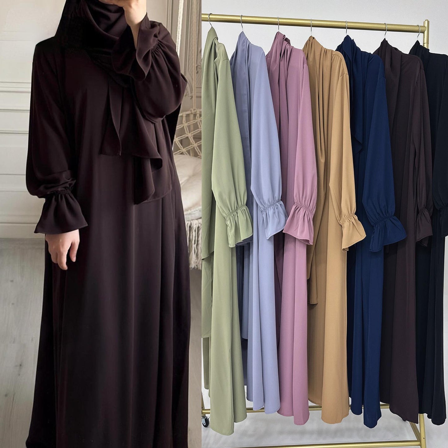 LUMAYA LM1173 Solid Color Hooded Abaya with Side Pocket