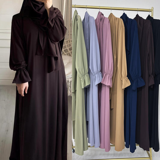 LUMAYA LM1173 Solid Color Hooded Abaya with Side Pocket