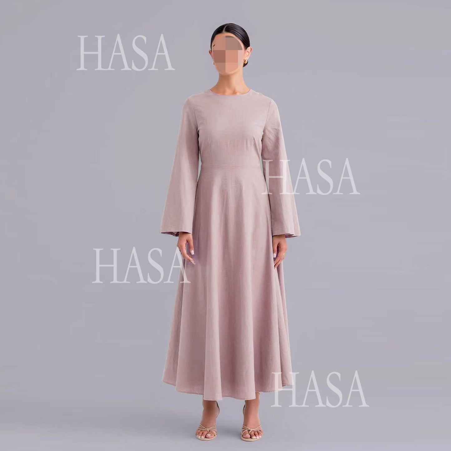 LUMAYA6494 Simple Solid Color Linen Bamboo Dress | Lace-Up Design