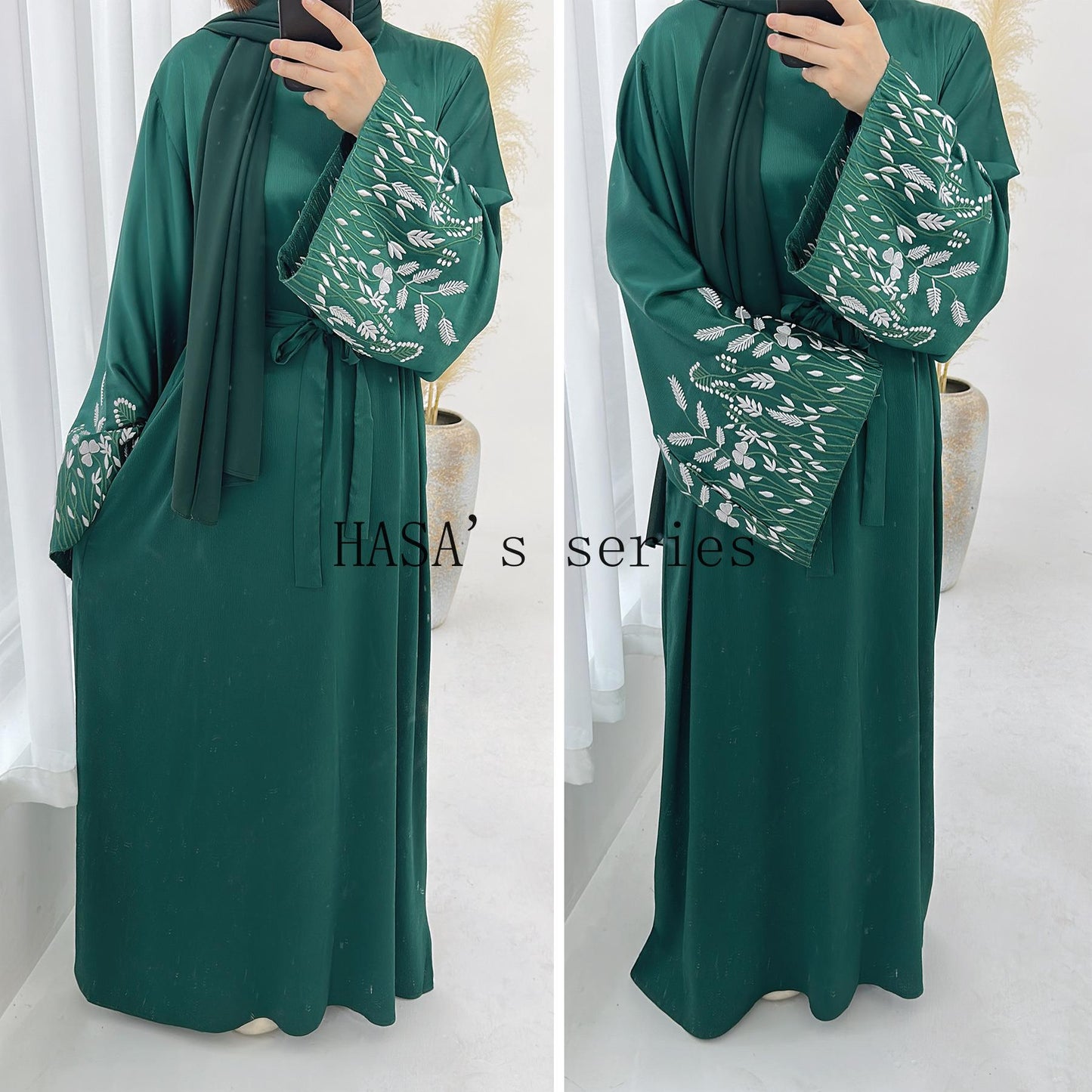 LUMAYA4832 A Long Robe with Leaf-patterned Embroidery, Showcasing Subtle Yet Exquisite Texture.