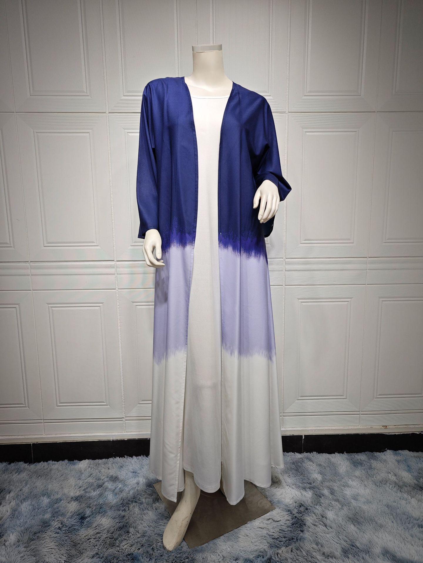 LUMAYA LM1096 Muslim Tie-dyed Cloak Cardigan Dress Abaya