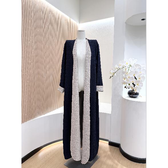 LUMAYA6703 Modern Minimalism Textured Grey Abaya with Pink Accents