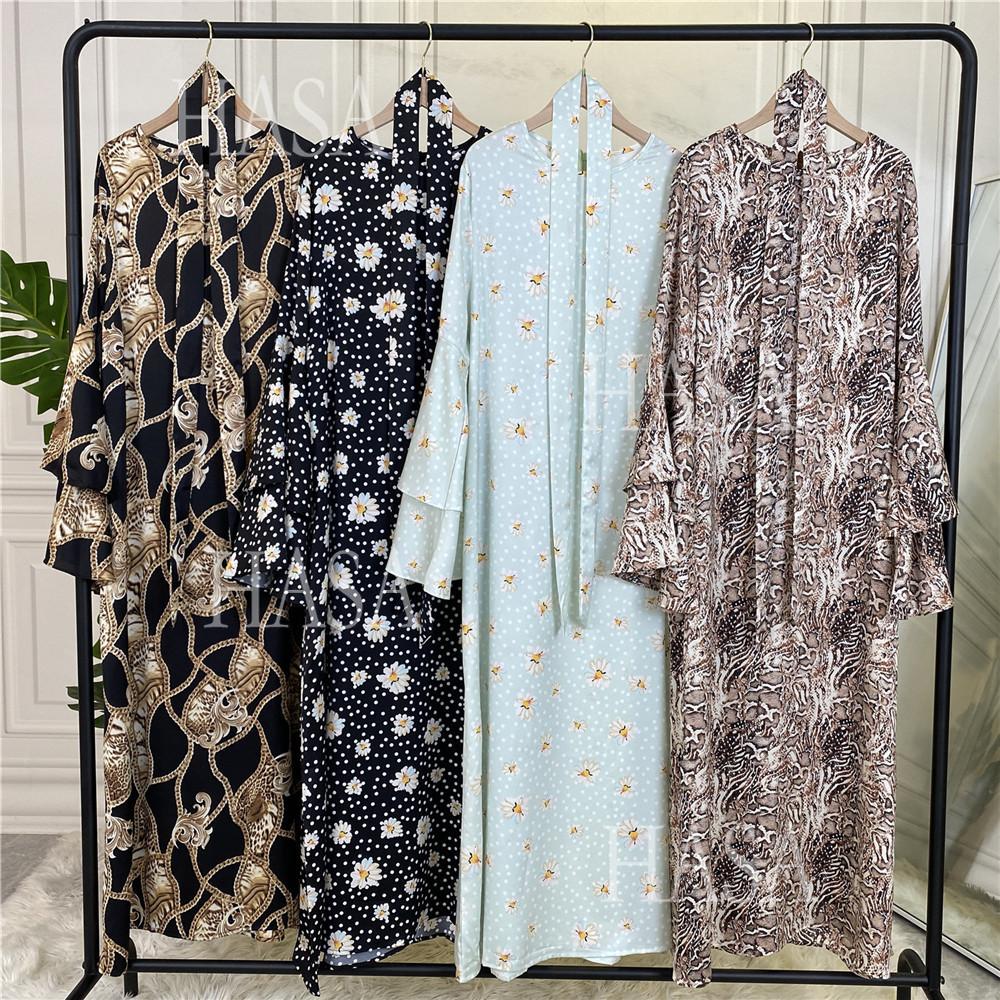 LM6590 Fashionable Printed Loose-fitting Dress with Lace-up Design and Wide Swing