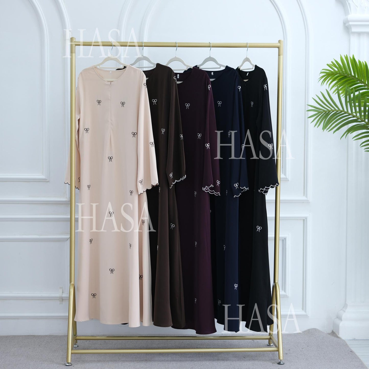 HA6558 Bow Embroidered Long Sleeve Dress - Swing Fashion Style