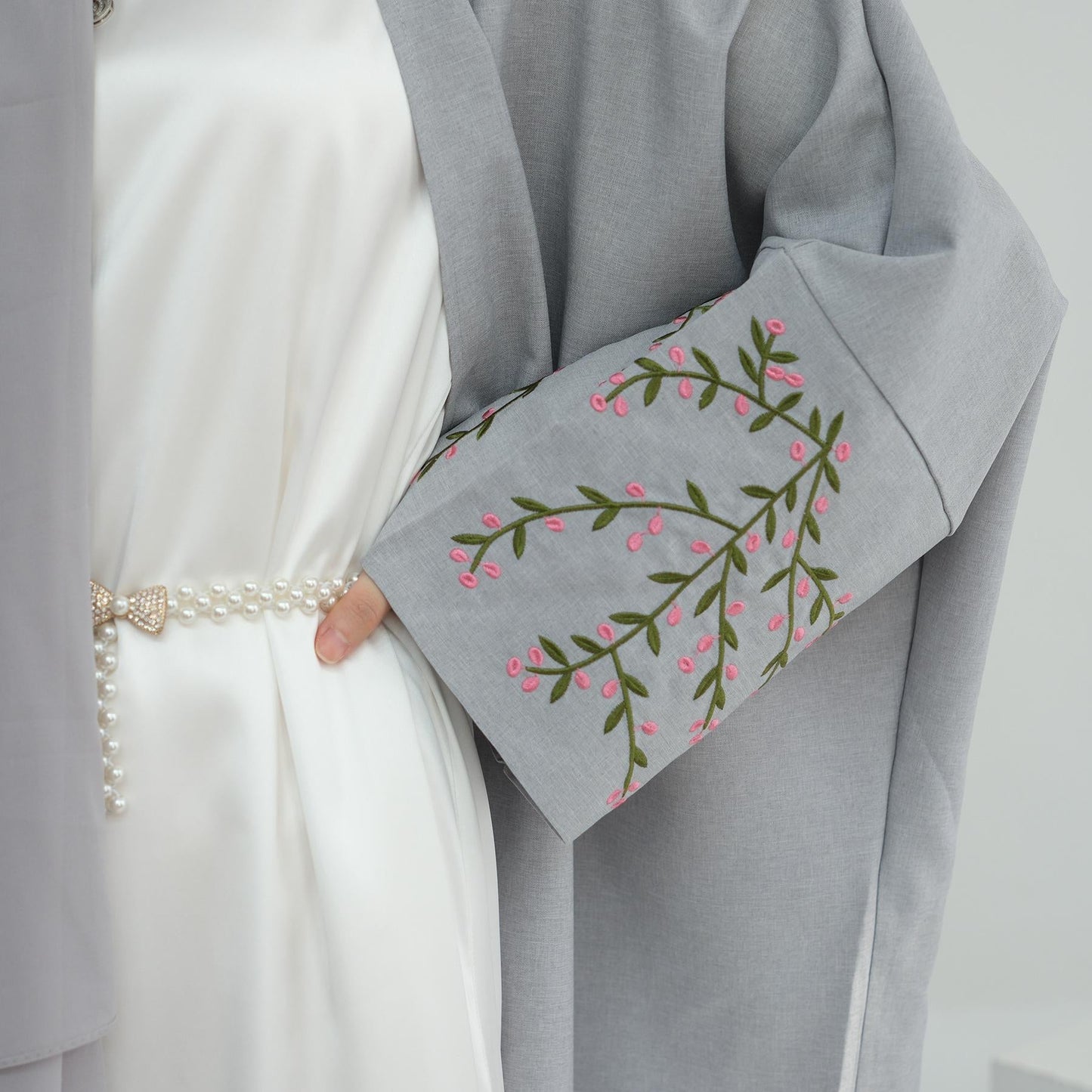 LUMAYA LUMAYA1046 Flower Embroidery Elegant Cardigan Robe