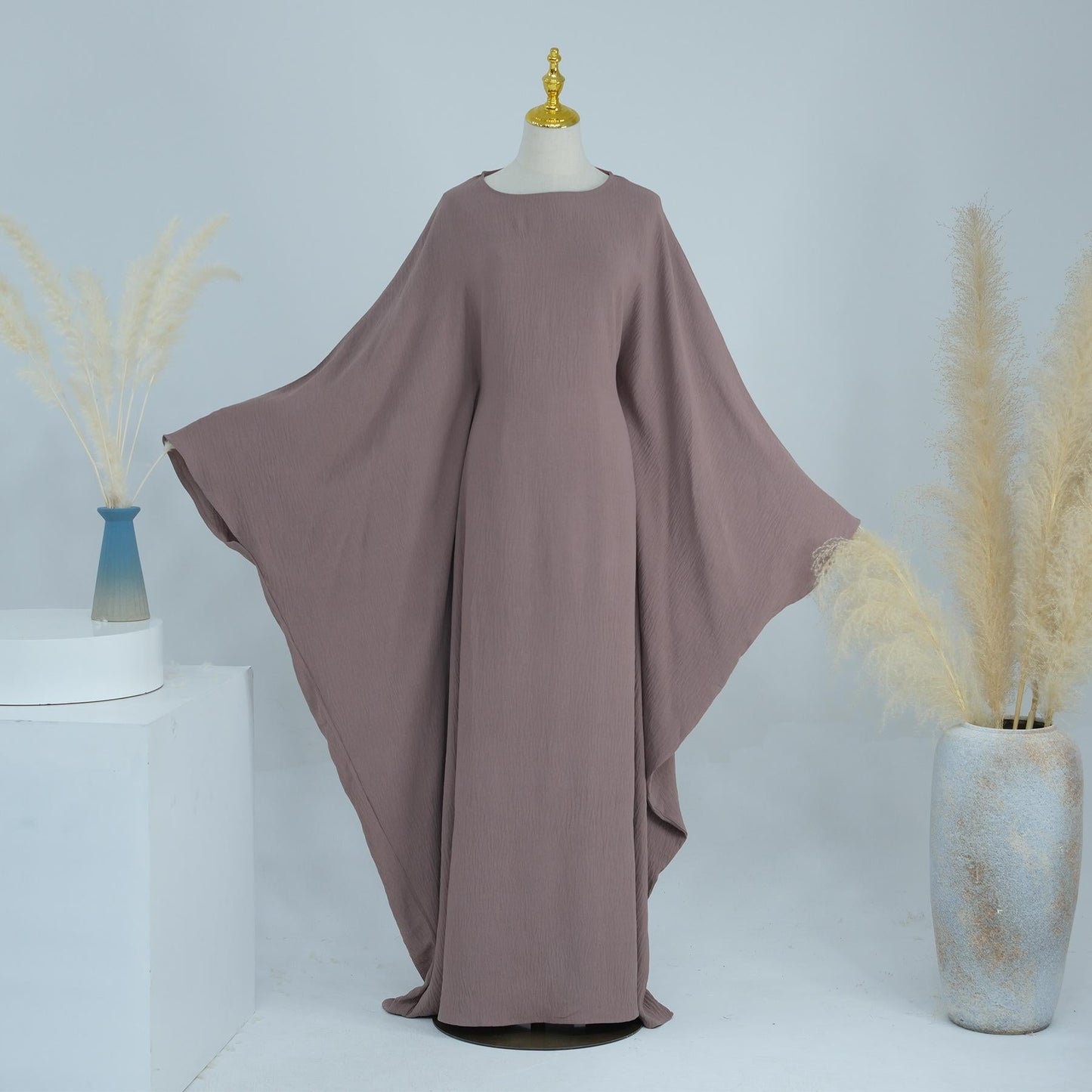LUMAYA LUMAYA0997 Crepe Kaftan with Built-in Belt Waist Bat Sleeves Dress