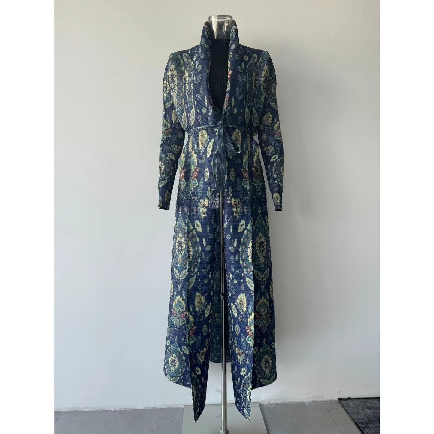 LUMAYA6708 Botanical Elegance , Teal Floral Kimono-Style Abaya