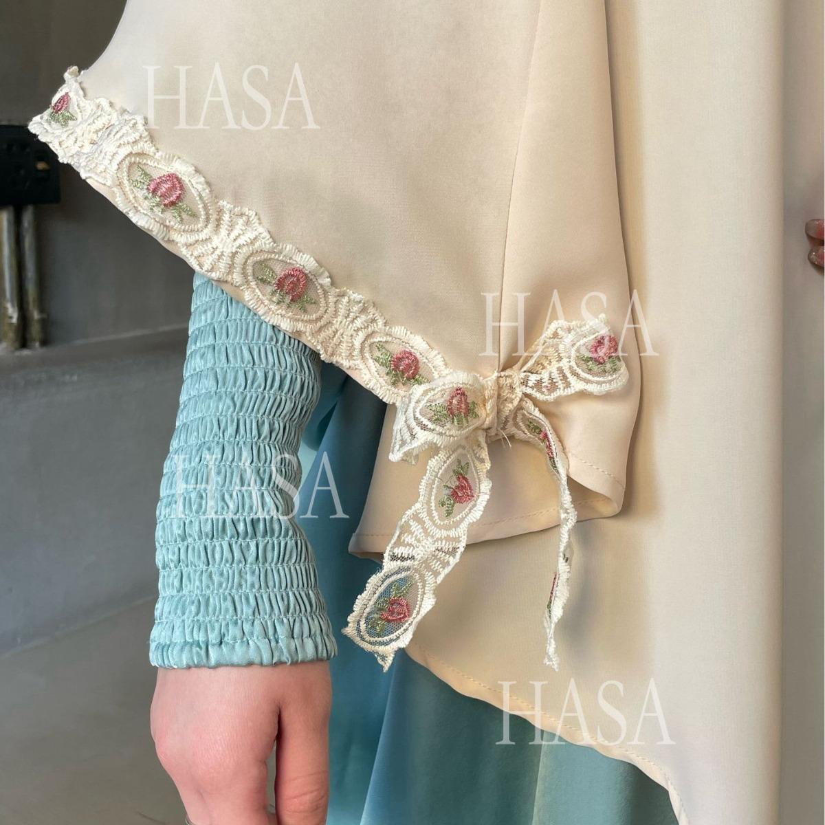 LM6569 Bow-decorated Solid Color Single-layer Headscarf with Three-layer Embroidery