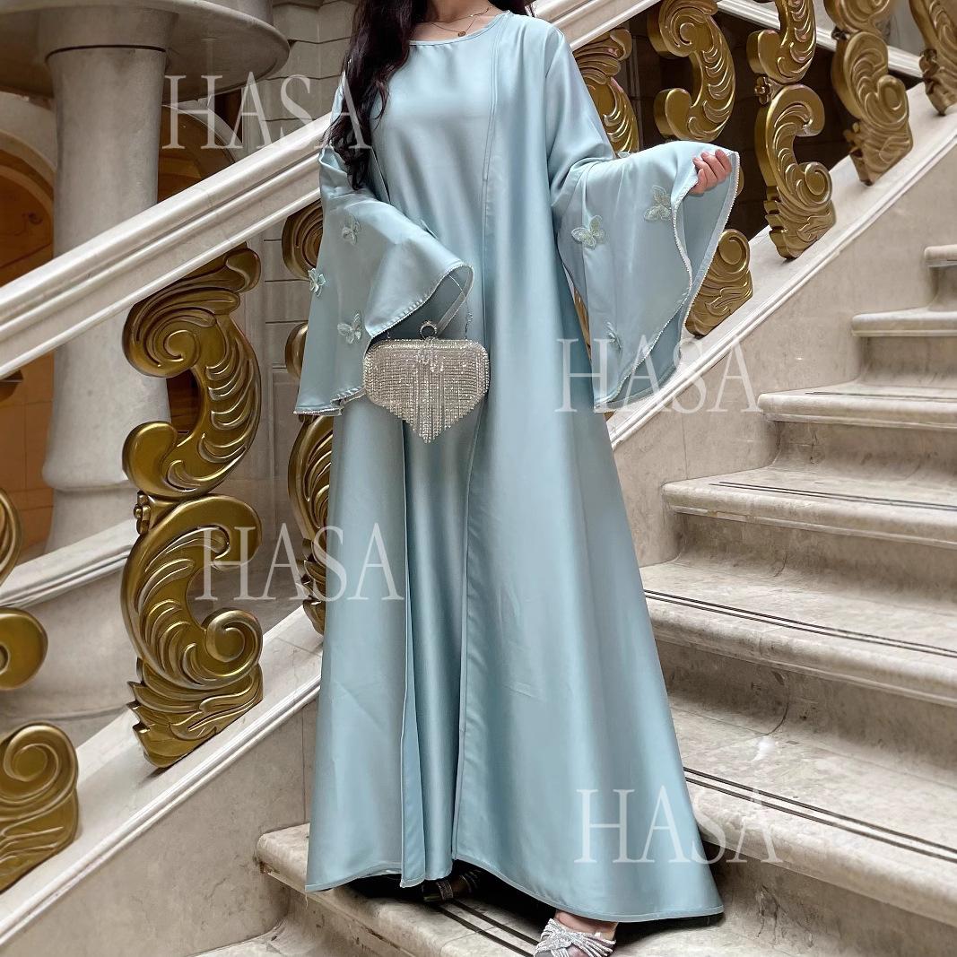 LUMAYA6480 Satin Butterfly Embroidered Dress Robe, Cardigan Two-piece Design