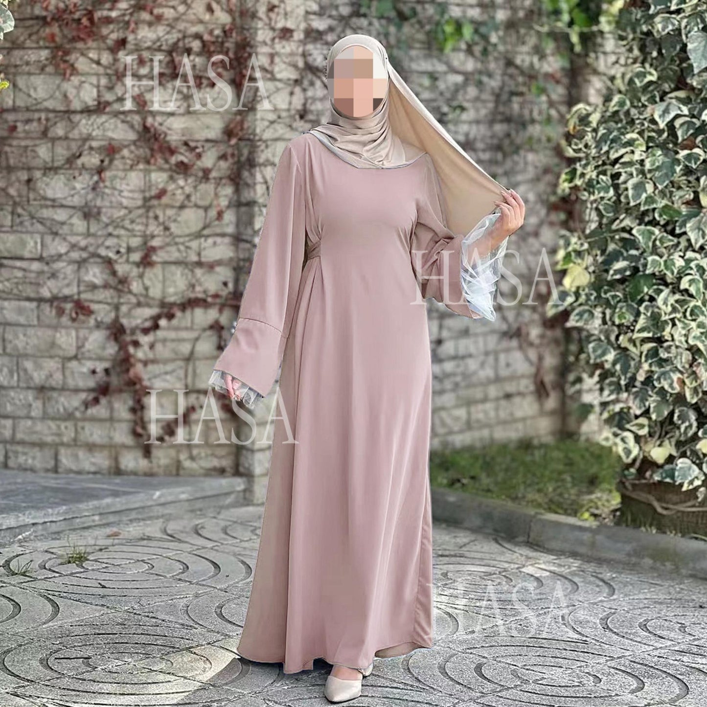 LUMAYASA's series LUMAYA6507 Simple style spliced lace robe dress (headscarf not included)