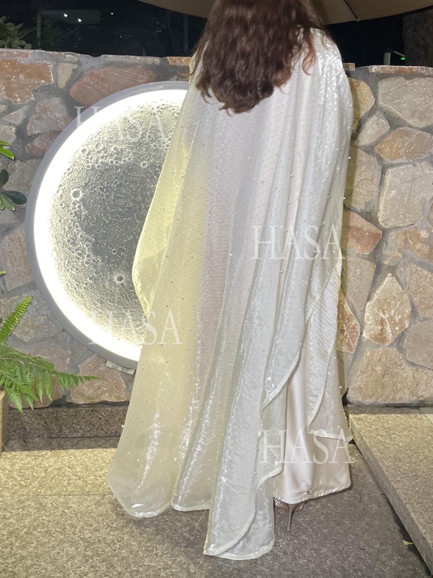 LUMAYA6540 Elegant Rhinestone Abaya Two-Piece Set with Outer Cape