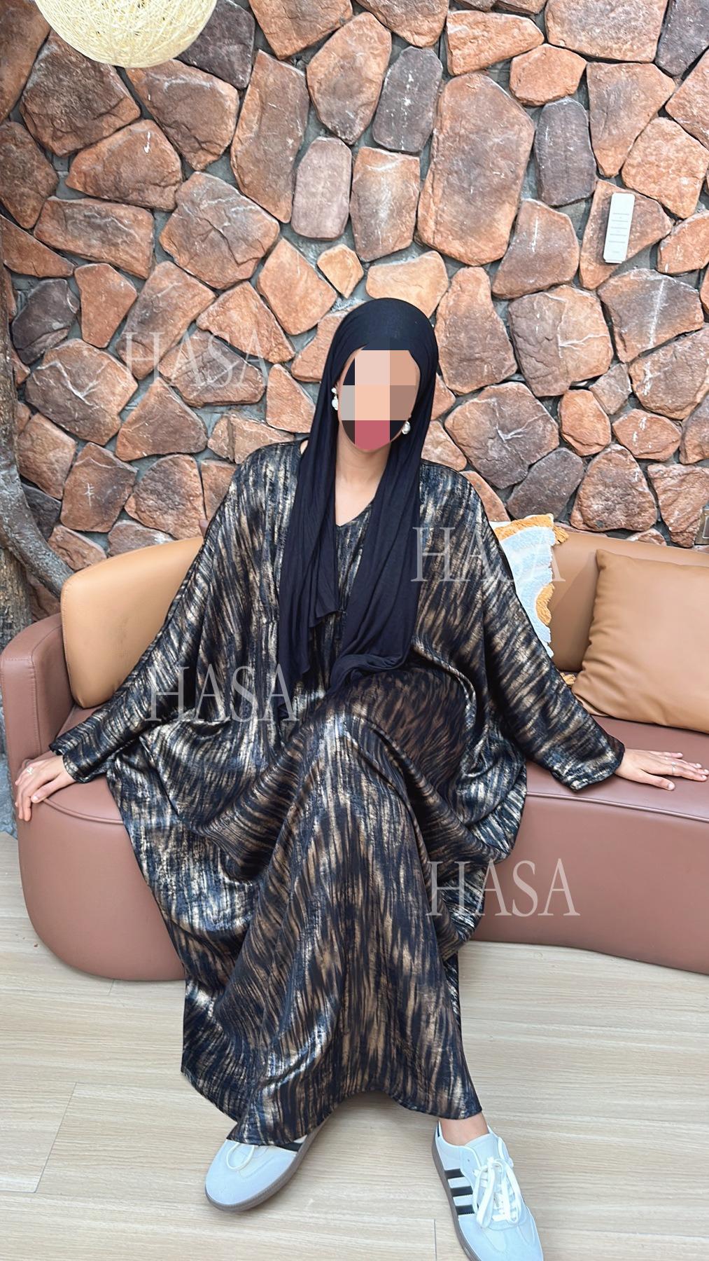 LUMAYA6566 Long-sleeved Printed Batwing Sleeve Loose Dress