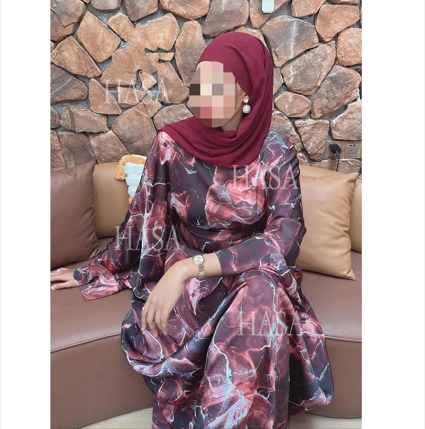 LM6621  Printed Long-sleeved Dress (with Optional Headscarf)