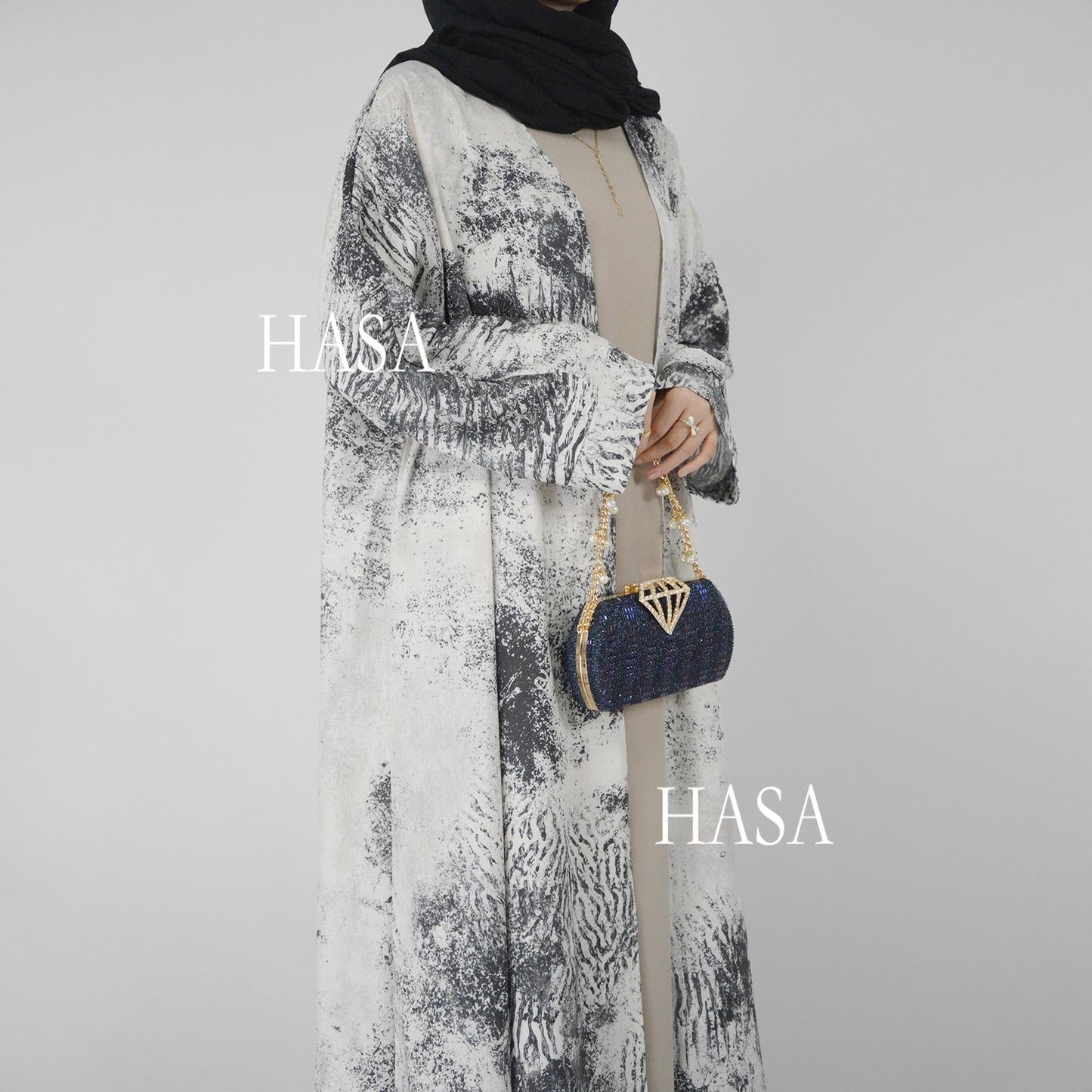LUMAYA6322 Elegant Lightweight Printed Long Cardigan(Abaya Size 52-54)