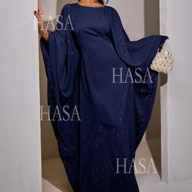 LUMAYA6483 Drape Rhinestone Gown with Simple Wide Sleeves