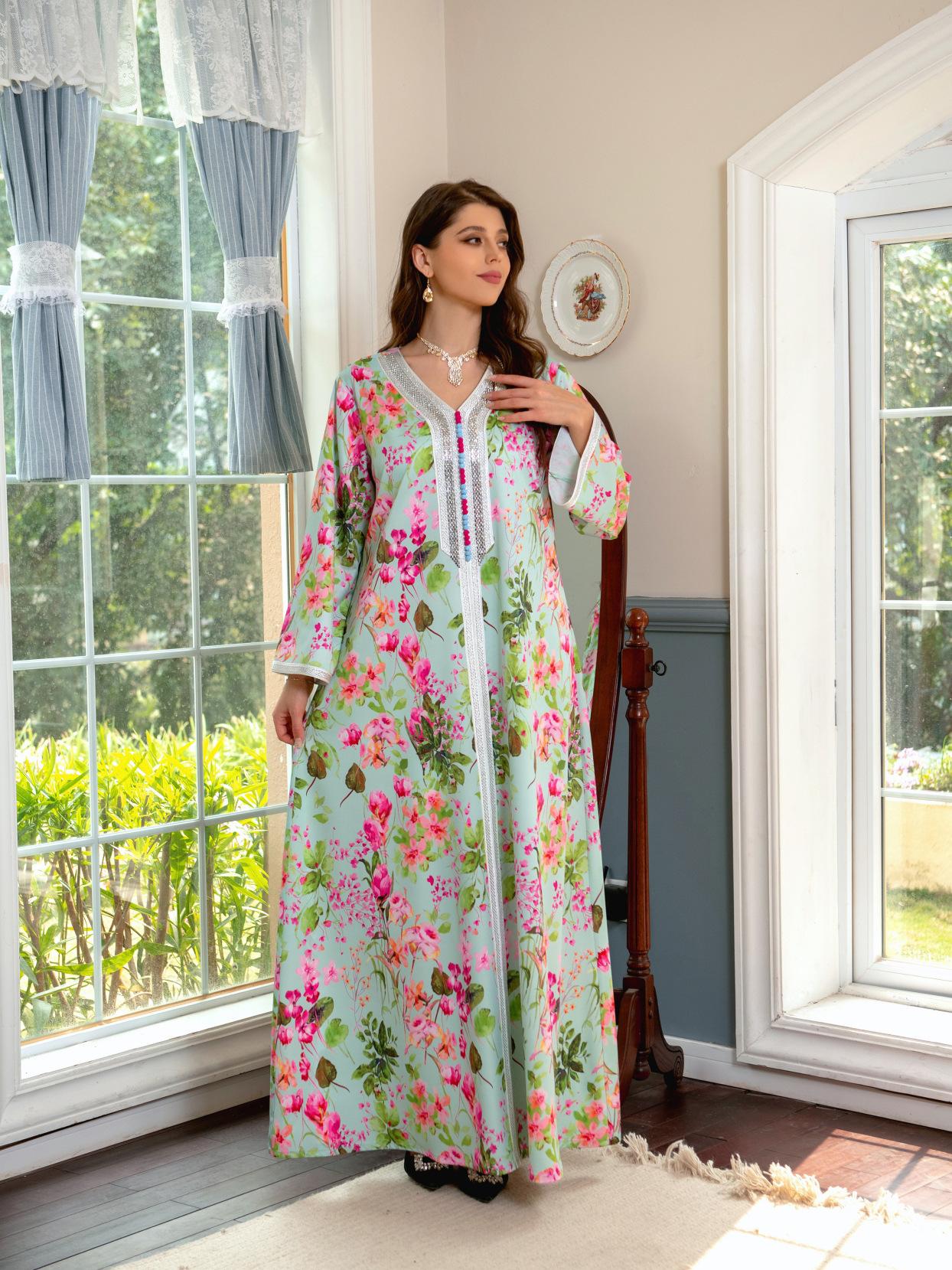 LUMAYA LUMAYA1075 Abaya Robe New Printed Rhinestone Dress