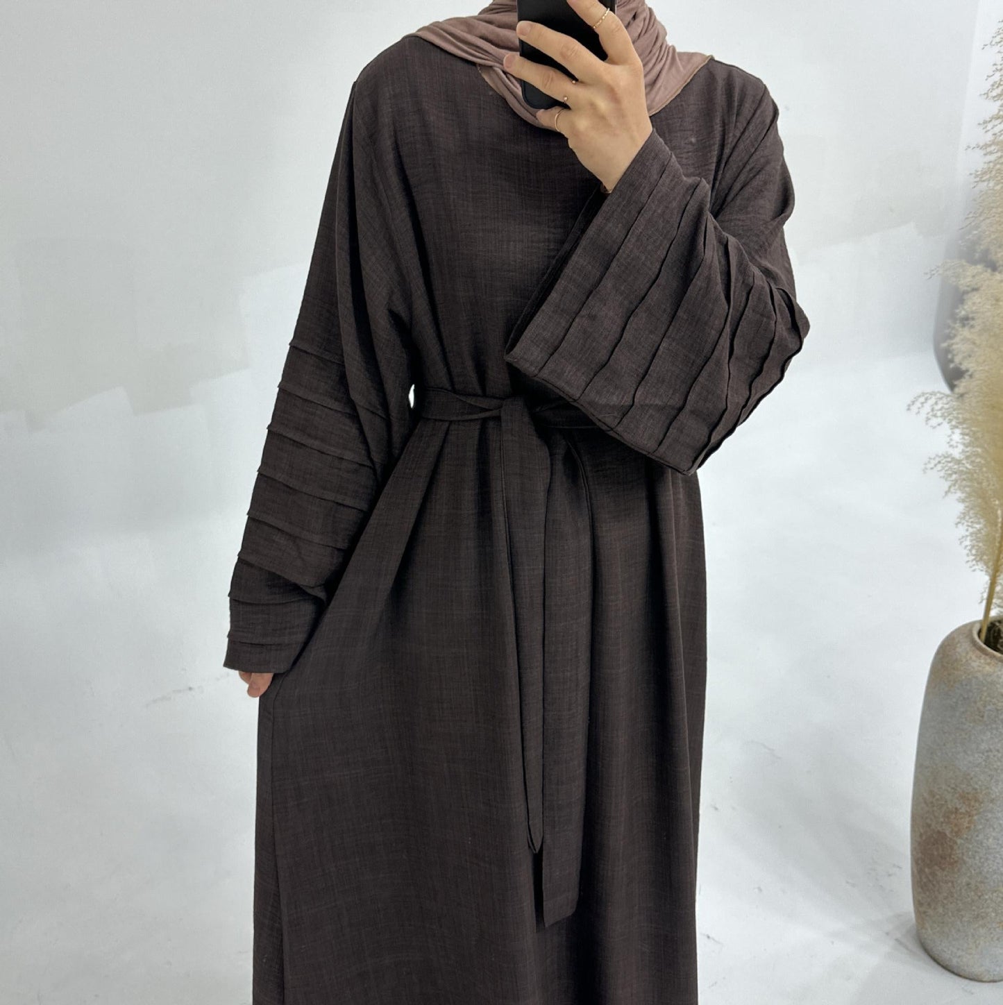 LUMAYA LM1179 Loose Fit Large Crepe Abaya Dress with Belt