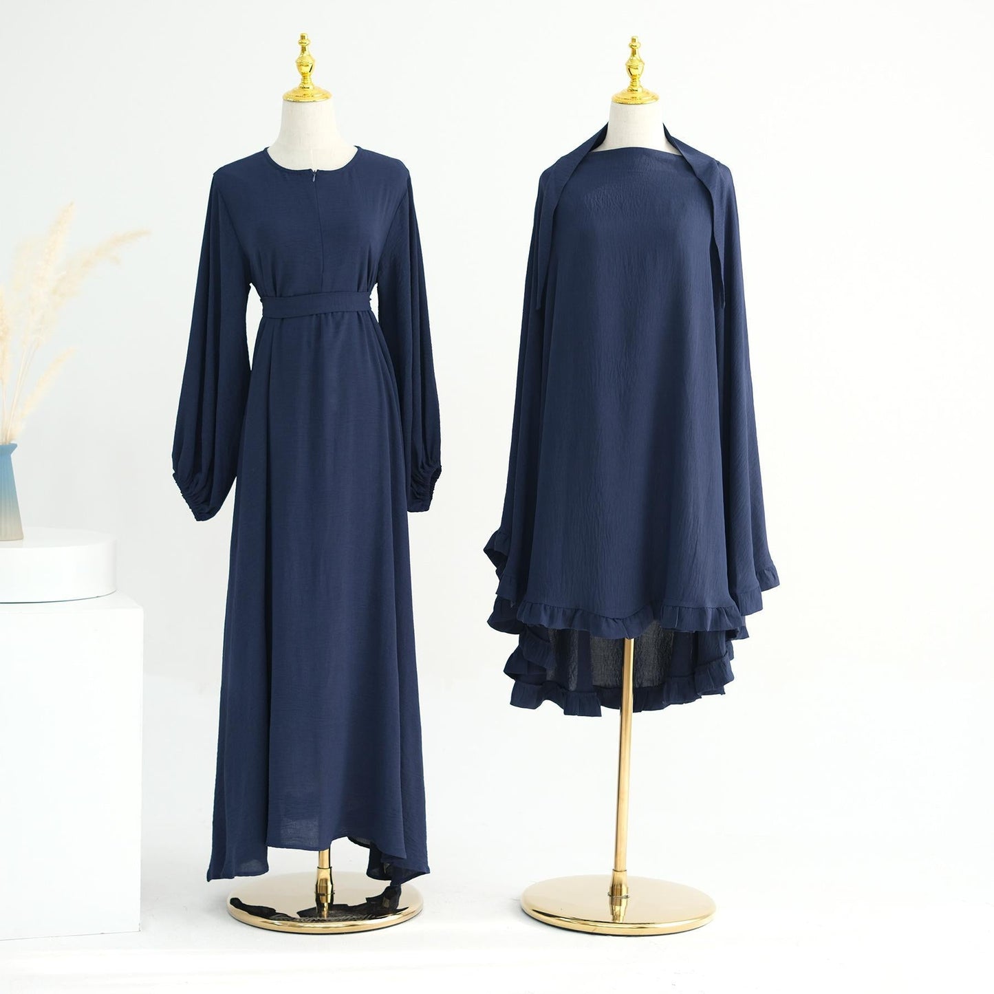 LUMAYA LM1176 2pcs Set Front Zipper and Pocket Abaya with Khimar