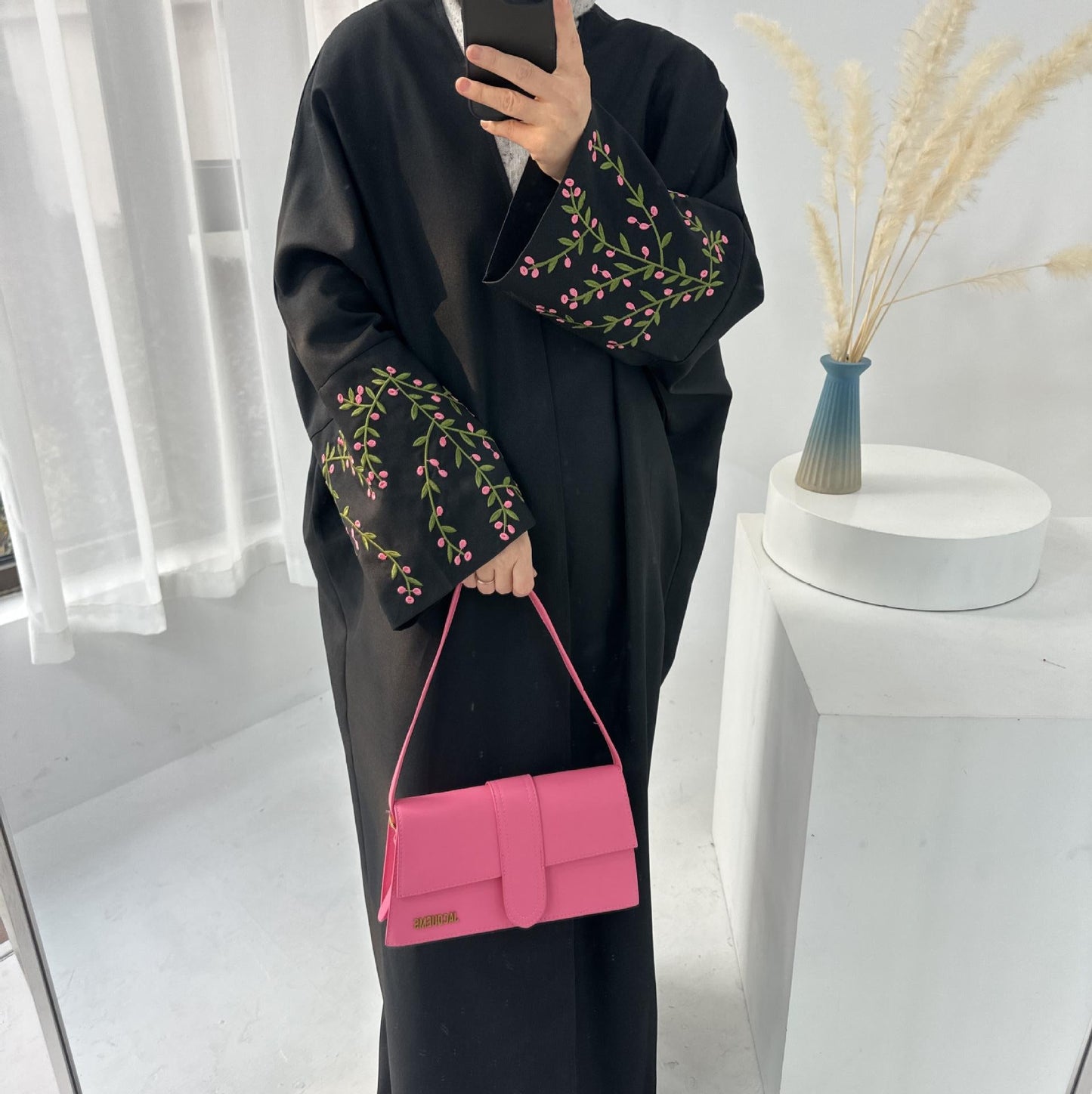 LUMAYA LUMAYA1046 Flower Embroidery Elegant Cardigan Robe