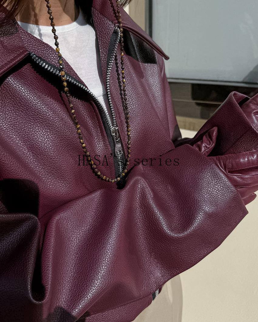 LUMAYA5775 This Classic, Minimalist Leather Short Jacket Is Stylish and Versatile, Perfect for Spring.
