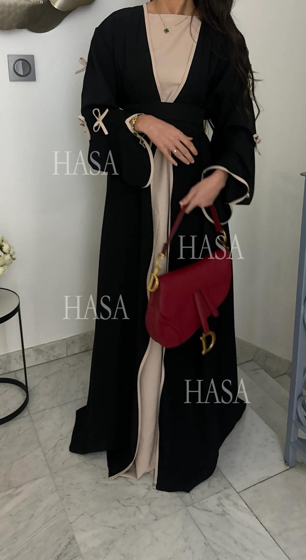 LUMAYA5862 Elegant Wavy-edge Bow Robe (with Belt) for A Feminine Look