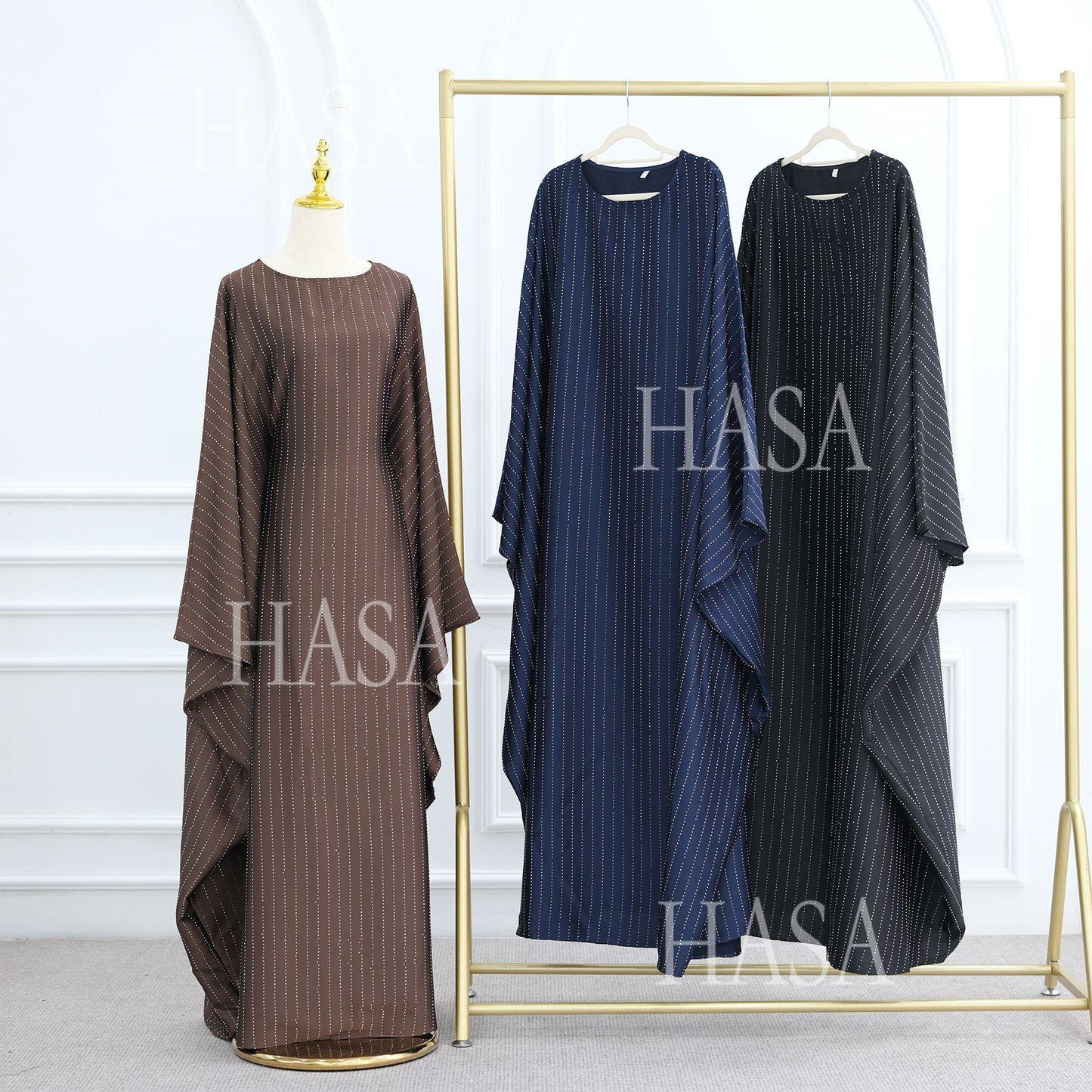 LUMAYA6483 Drape Rhinestone Gown with Simple Wide Sleeves
