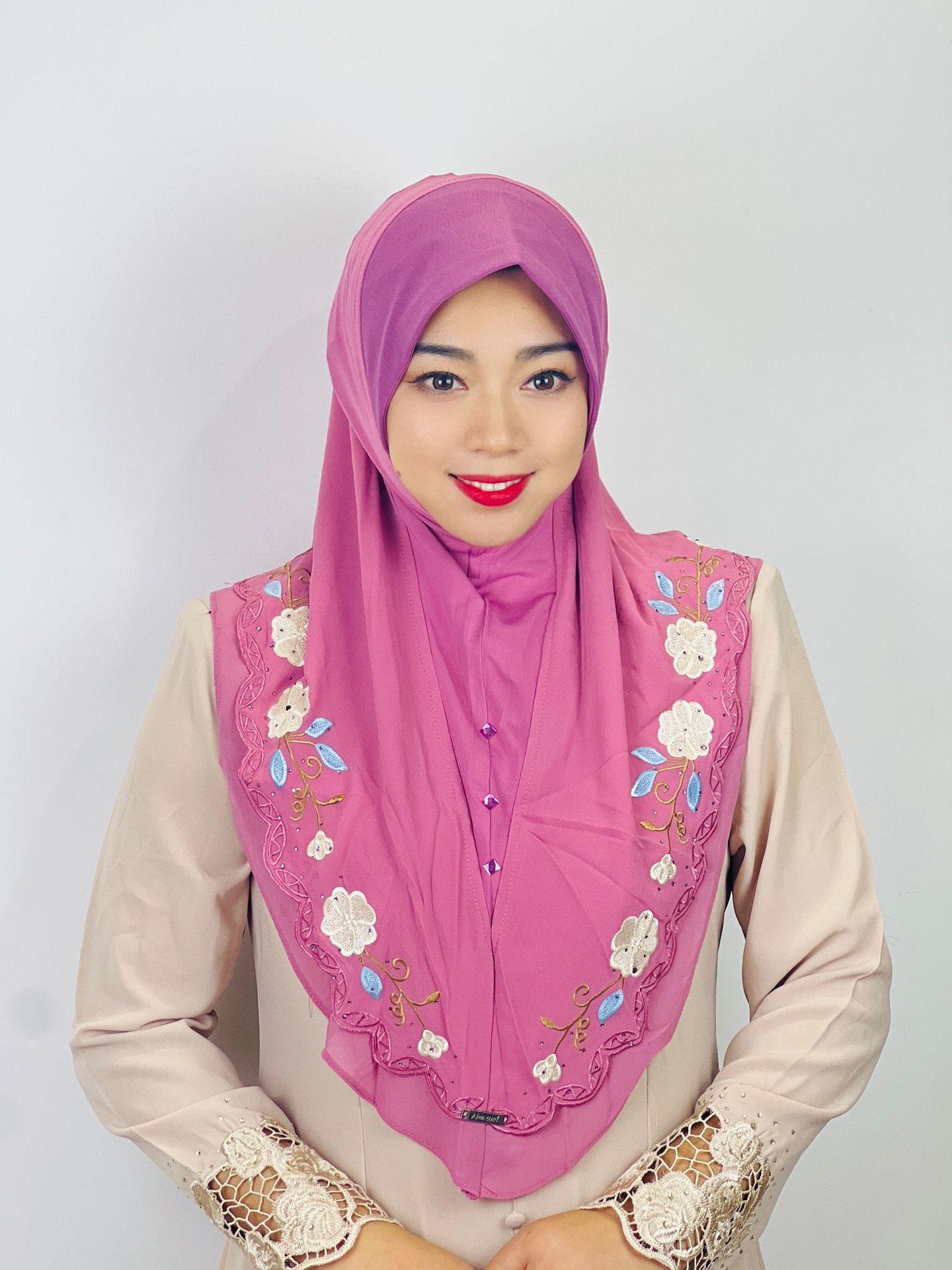 LUMAYA LM1105 Double Layered Floral Embroidered Lace Headscarf for Women