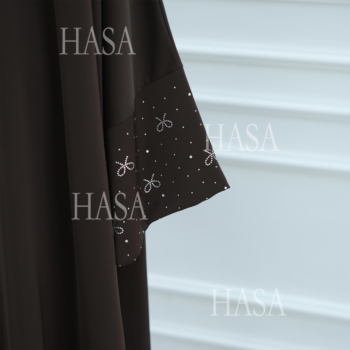 HA6492  Long-sleeved Robe with Bow and Beading