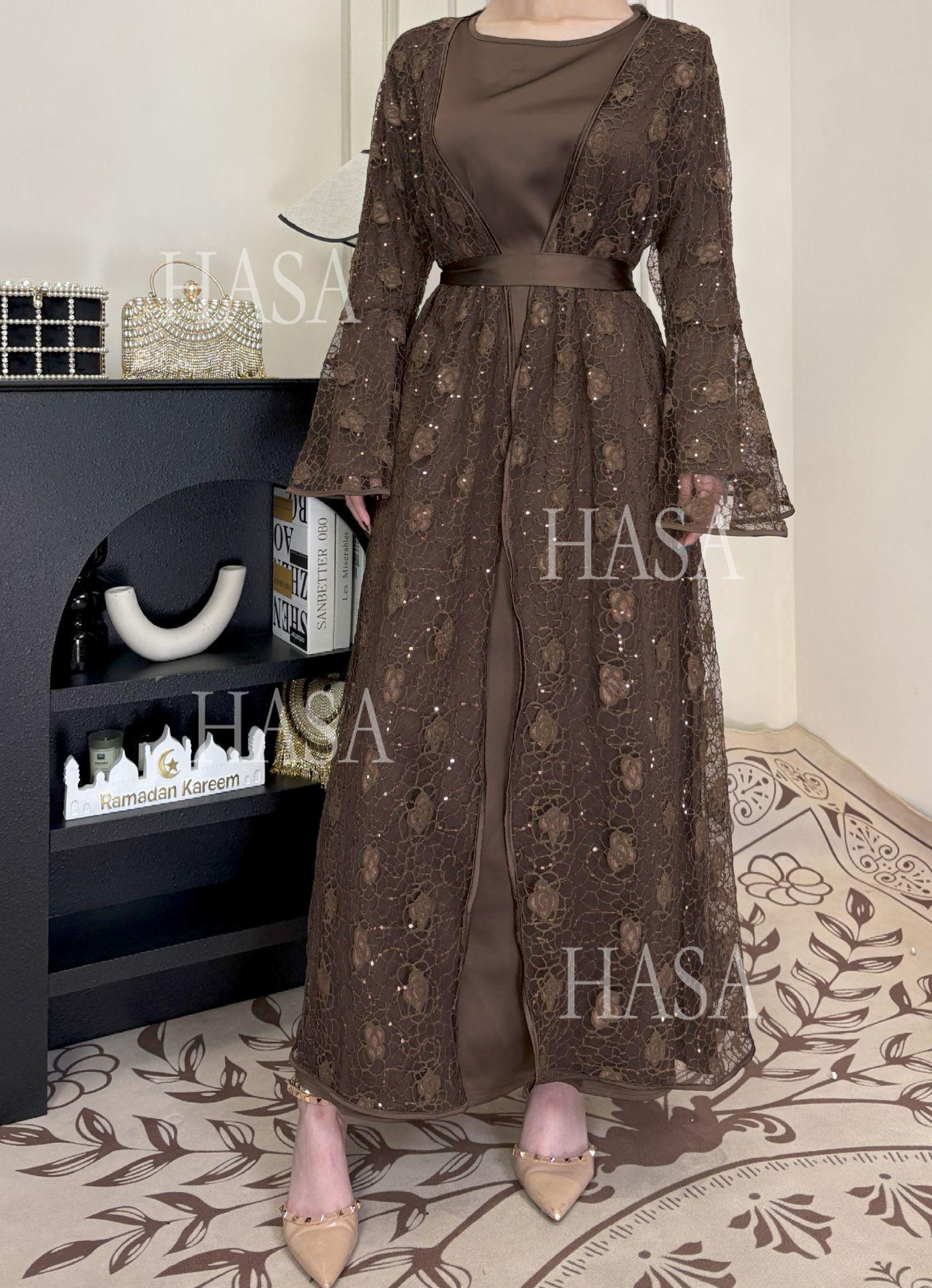 LUMAYA6482 Soft Lace Maxi Dress Set, Simple Loose Design