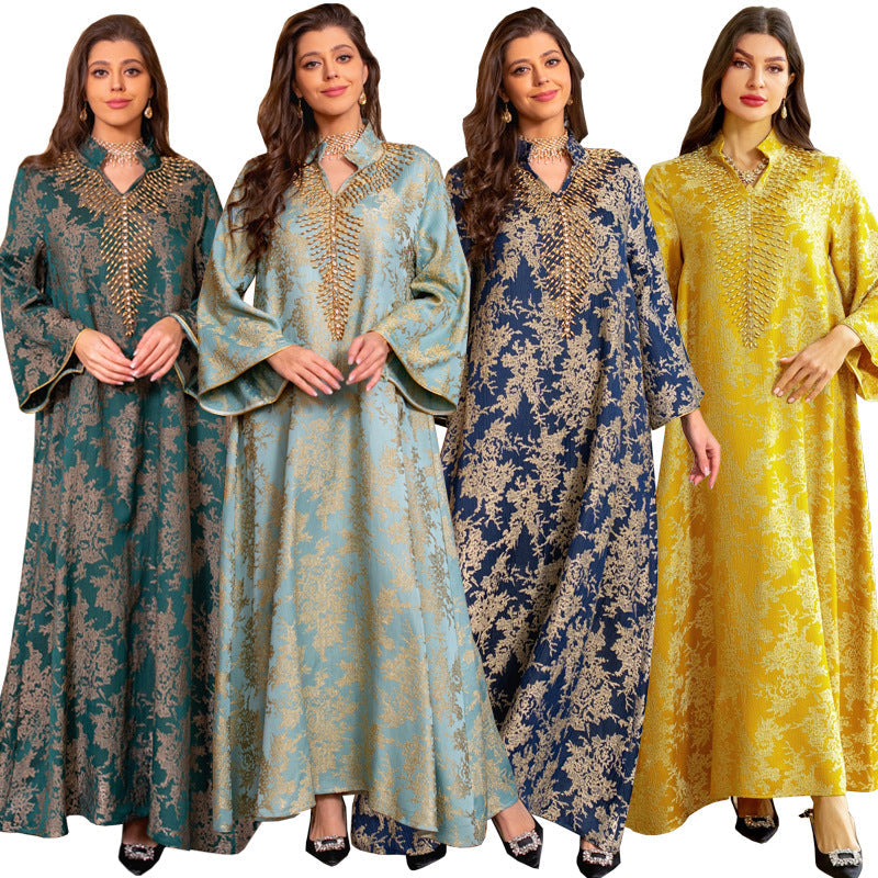 LM6660 Jacquard fabric embroidered beaded robe dress with rich design features