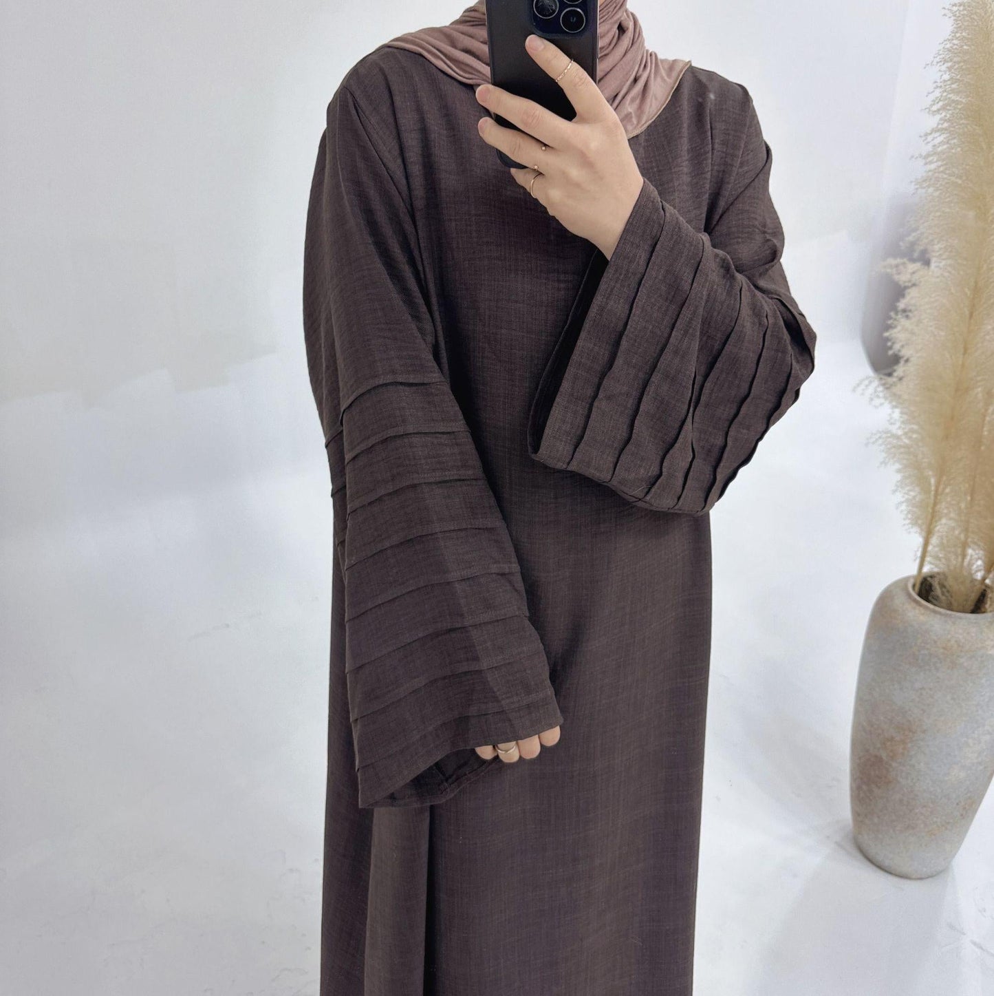 LUMAYA LM1179 Loose Fit Large Crepe Abaya Dress with Belt