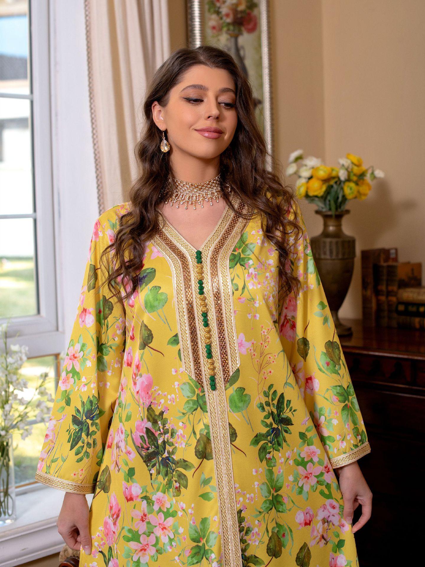 LUMAYA LUMAYA1075 Abaya Robe New Printed Rhinestone Dress