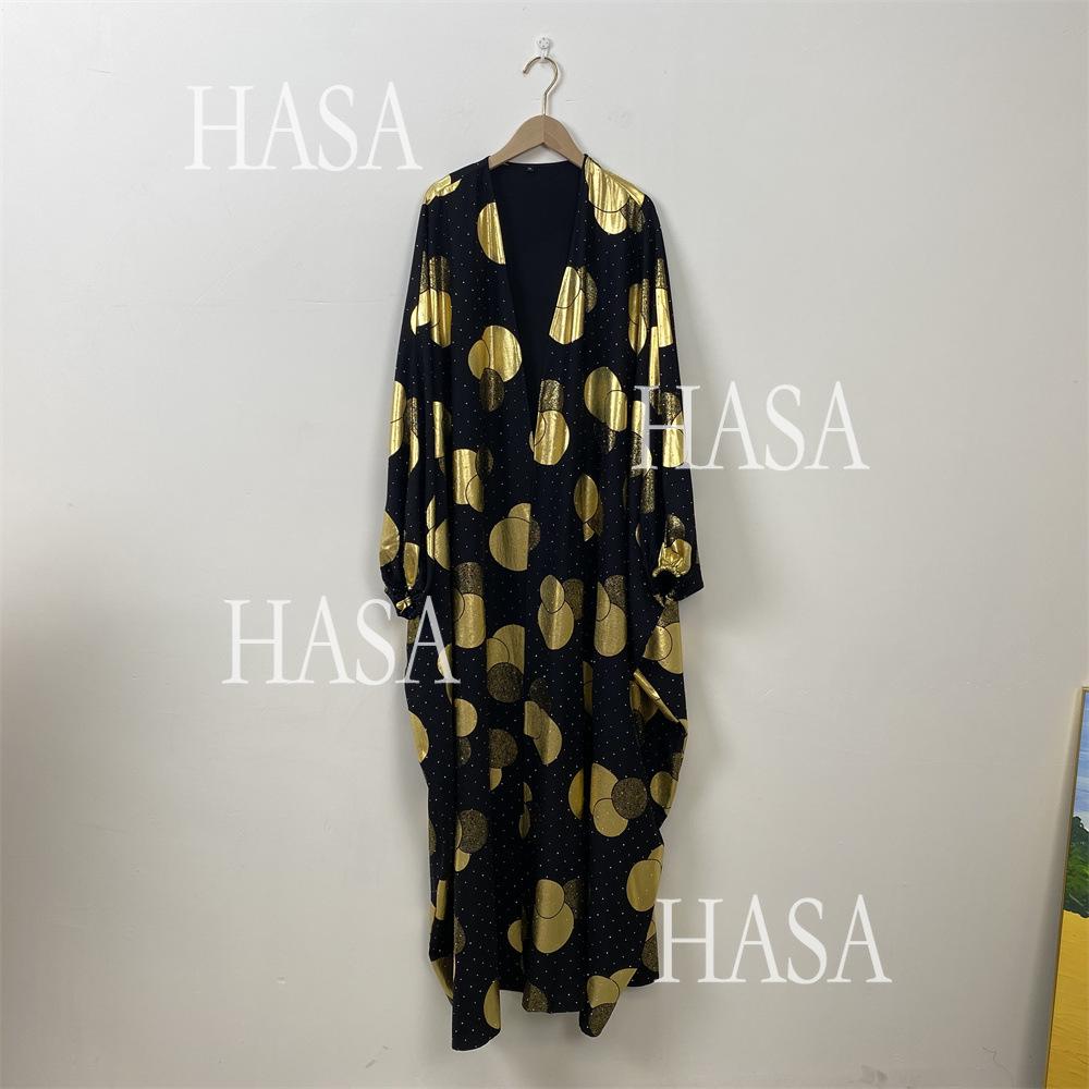 LM6587 Gilded Pattern Cardigan Robe with Bat Sleeves and Loose Flowing Design