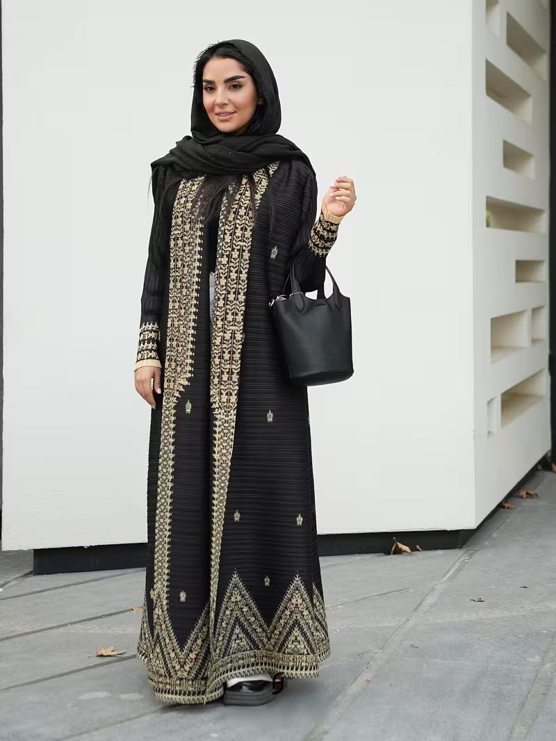 LUMAYA6709 Golden Dynasty , Black Abaya with Intricate Gold Embroidery