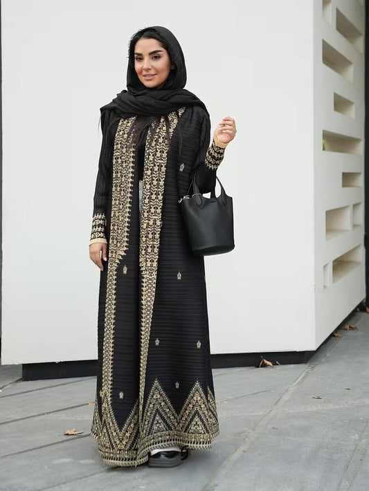 LUMAYA6709 Golden Dynasty , Black Abaya with Intricate Gold Embroidery