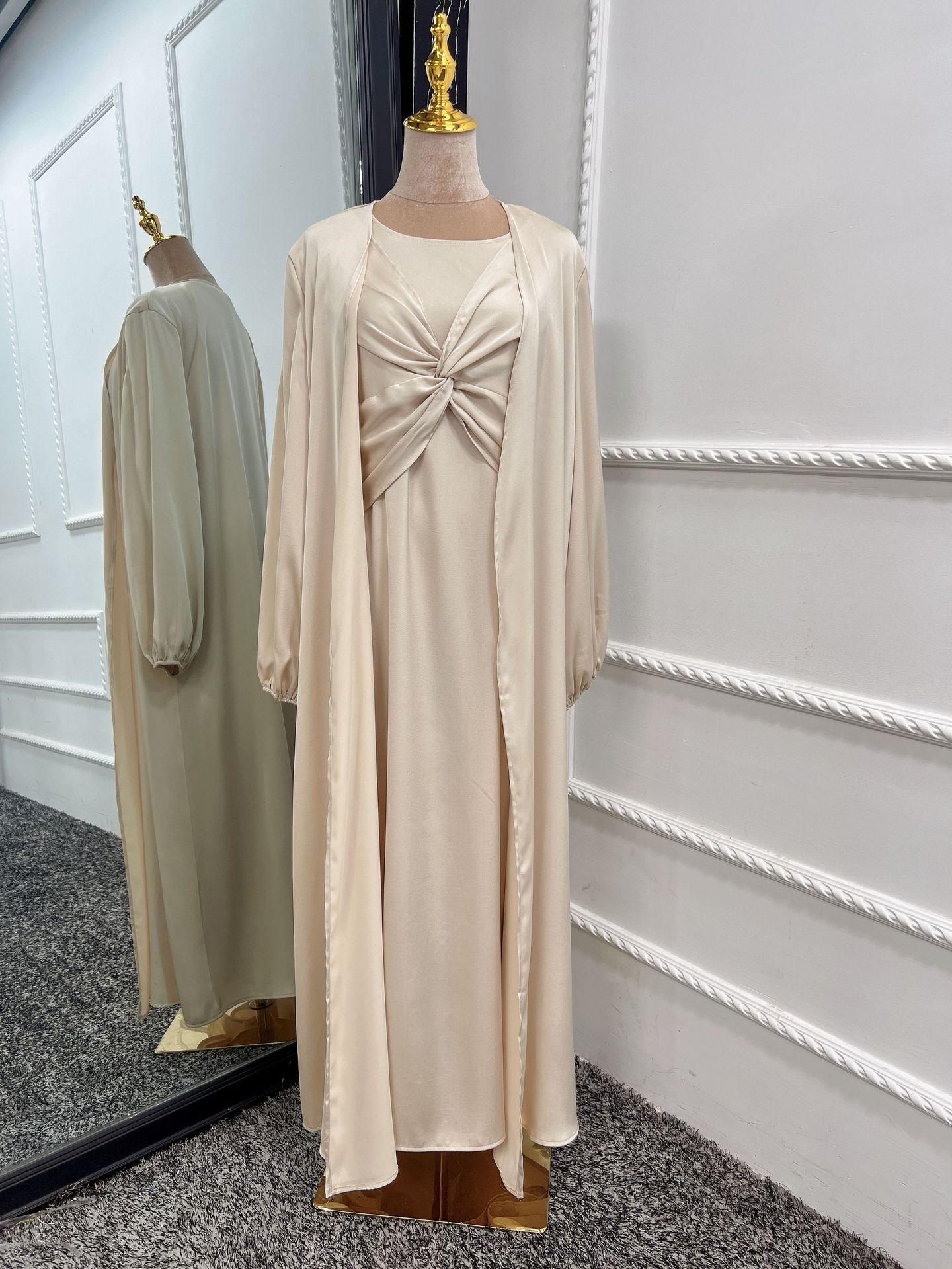LUMAYA10061 Fashion solid colour two-piece dress cardigan set Abaya