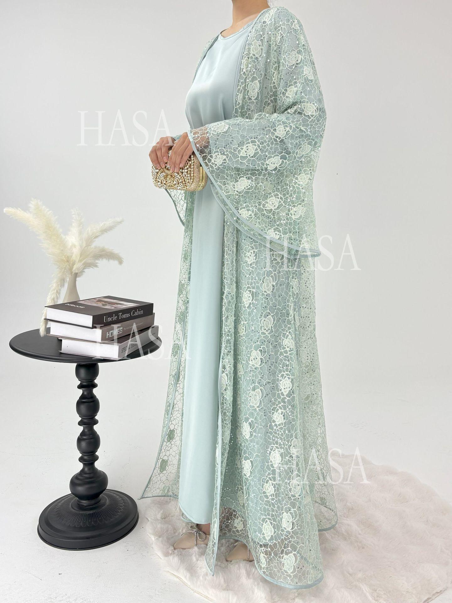 LUMAYA6482 Soft Lace Maxi Dress Set, Simple Loose Design